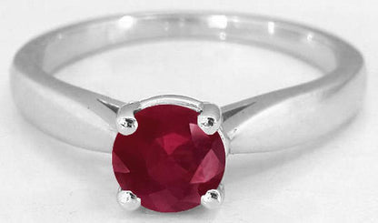 Solitaire set natural sapphire ring in 14k white gold