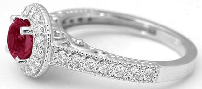 Natural Round Ruby Engagement Ring with Diamond Halo in 14k white gold