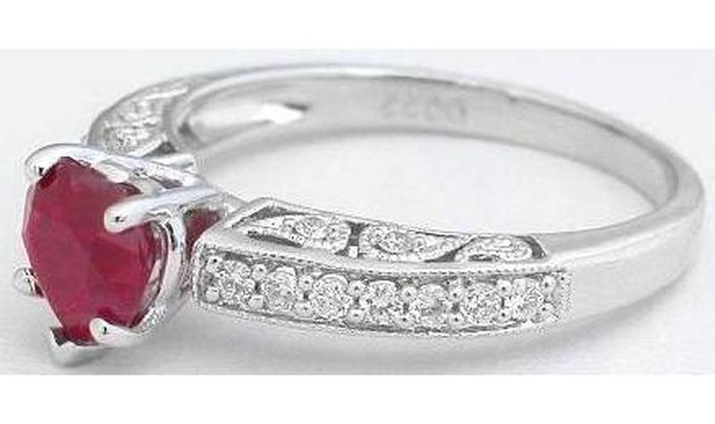 Ruby Engagement Ring -Natural Heart Shape Burmese Ruby and Diamond Engagement Ring in 14k white gold