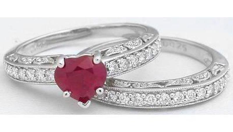 Natural Heart Shape Ruby Ring in 14k white gold