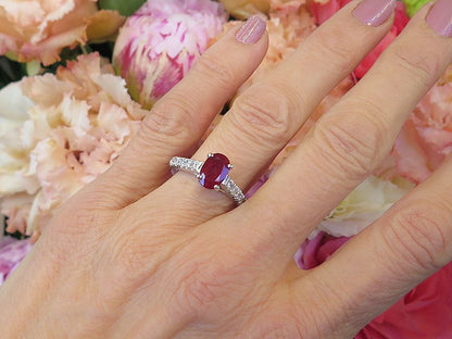 Burmese Ruby and Diamond Ring in 14k white gold