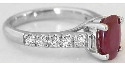 Oval Ruby Ring - Natural Ruby with Diamonds in 14k white gold