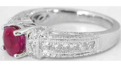 Princess Cut Diamond and Ruby Ring in 14k