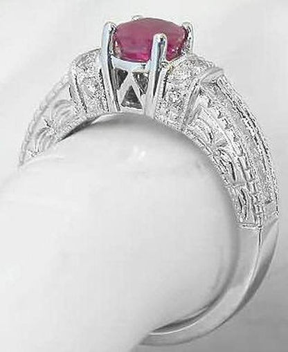 Burmese Oval Ruby Ring in White Gold