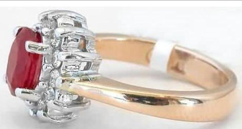 Oval Ruby Ring - Princess Diana Style with Diamond Halo in 14k white and yellow gold