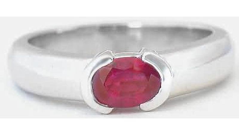 Ruby Ring - Natural Oval East-West Set in 14k White Gold