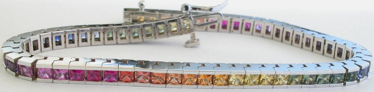 Rainbow Sapphire Tennis Bracelet - 2.5mm Princess Cut in 14k white gold