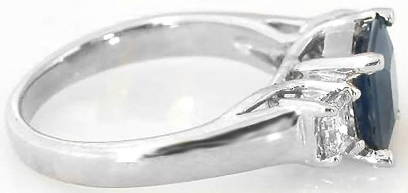 All Sapphire Wedding Ring - Natural Princess Blue Sapphire and Princess White Sapphire Engagement Ring in solid 14k white gold for sale