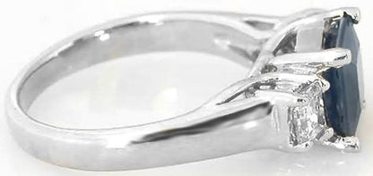 All Sapphire Wedding Ring - Natural Princess Blue Sapphire and Princess White Sapphire Engagement Ring in solid 14k white gold for sale