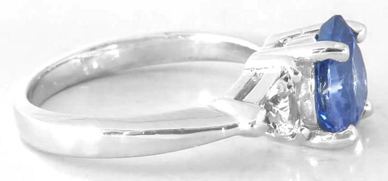 Carat Pear Blue Sapphire and Trillon White Sapphire Ring in White Gold