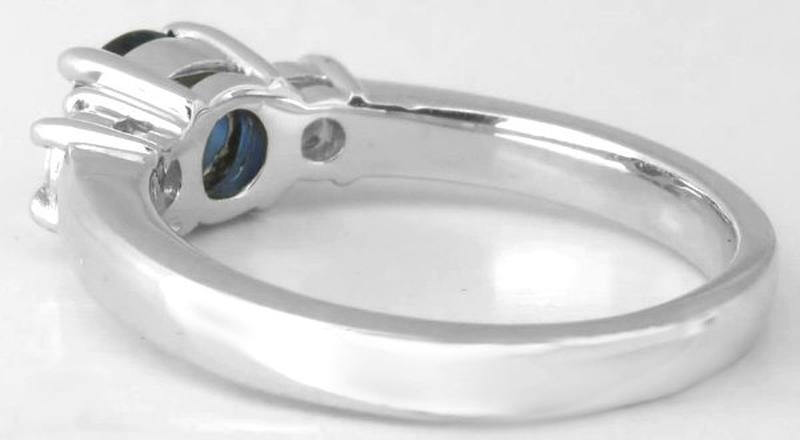 Round Sapphire Ring - 1.27 ctw Blue Sapphire and White Sapphire in 14k white gold