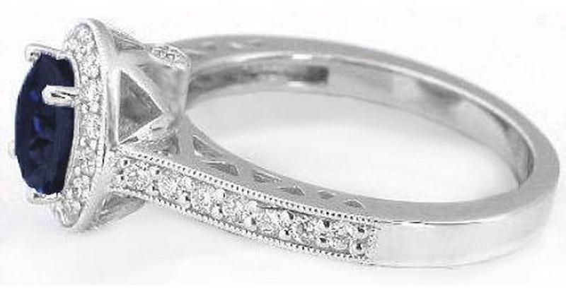 Genuinel Round Sapphire Ring with Diamond Halo in 14k white gold