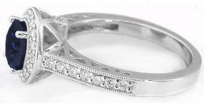 Genuinel Round Sapphire Ring with Diamond Halo in 14k white gold