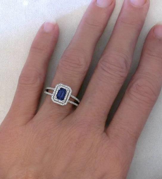 Emerald Cut Sapphire Ring in 14k White Gold