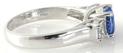Natural Cornflower Blue Sapphire and Princess White Sapphire Three Stone Ring in 14k White Gold for sale