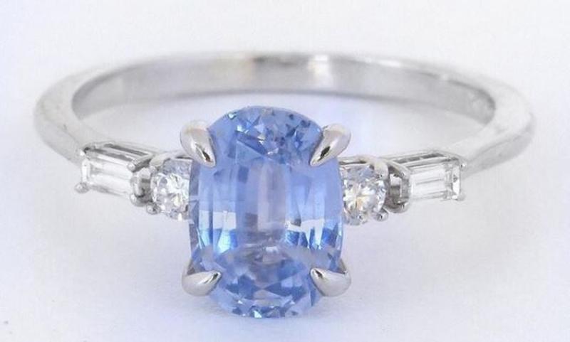 Oval Ceylon blue sapphire and diamond ring in 14k white gold
