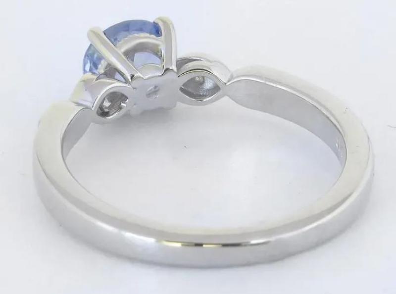 Periwinke Blue Sapphire and Diamond Ring in 14k white gold, Vintage styled