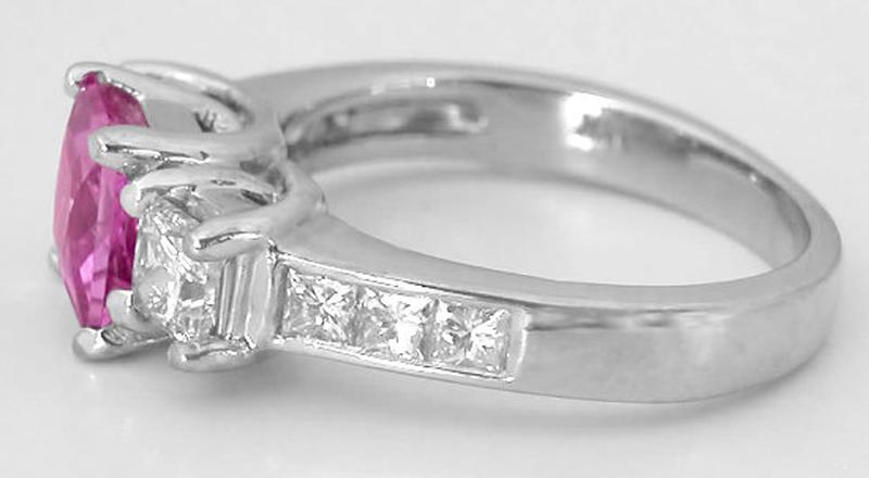 Princess Pink Sapphire Ring with Channel Princess Diamonds in 14k white gold