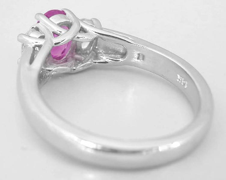 Natural oval sapphire three stone engagement ring with real oval diamonds 14k white gold for sale