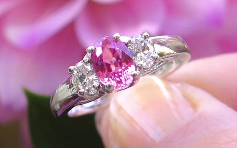 Natural oval sapphire three stone engagement ring with real oval diamonds in a 14k white gold setting
