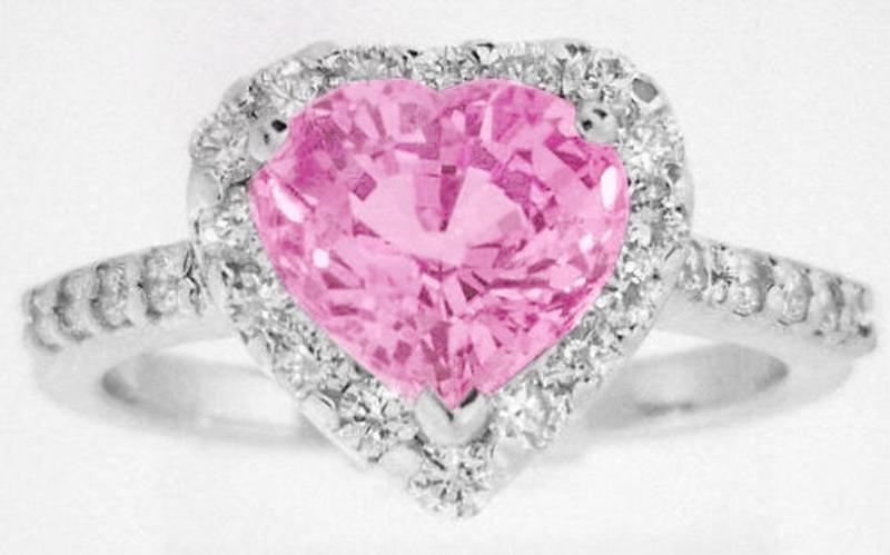Exceptional 2.69 carat Heart Pink Sapphire and Diamond Halo Ring in 14k white gold
