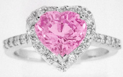 Exceptional 2.69 carat Heart Pink Sapphire and Diamond Halo Ring in 14k white gold