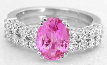 Fine Pink Sapphire Diamond Engagement Ring with Matching Band