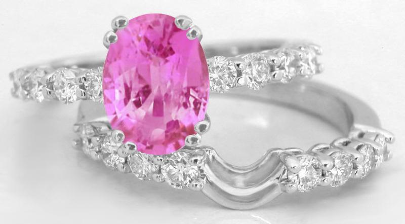 Oval Pink Sapphire Diamond Engagement Ring with Matching Band