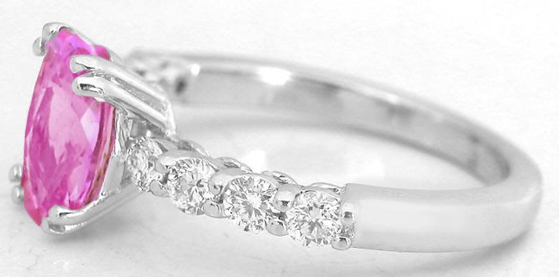 Natural Oval Pink Sapphire Ring with Diamonds in 14k white gold
