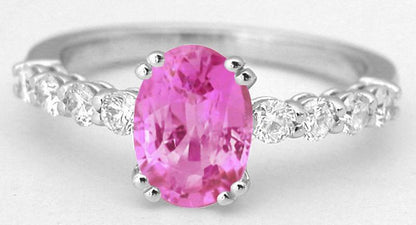 Natural Oval Pink Sapphire Ring with Diamonds in 14k white gold