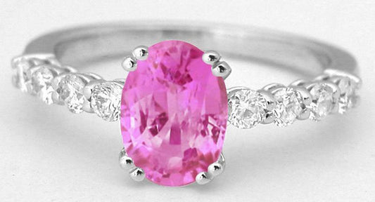 Natural Oval Pink Sapphire Ring with Diamonds in 14k white gold