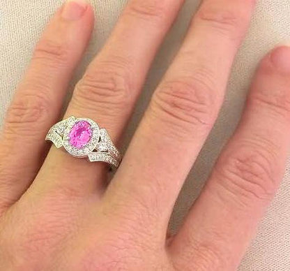 Oval Pink Sapphire and Diamond Ring in White Gold