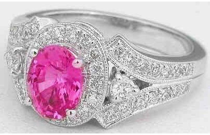 Pink Sapphire Ring - Oval  Gemstone - Diamond Mounting