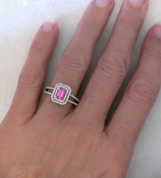 Emerald Cut Pink Sapphire Rings
