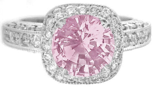 One of a Kind Antique Style Natural Light Pink Sapphire and Diamond Ring in 14k white gold