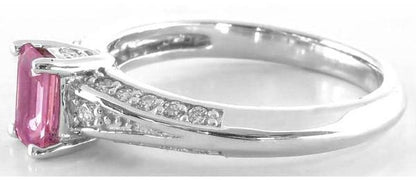 Genuine Women's Pink Sapphire Ring with Diamonds in 14k white gold