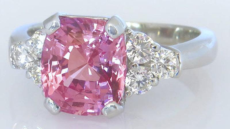 Peachy Pink Sapphire Padparadscha Color and Diamond Ring in 14k white gold - Exceptional - AAAAA Quality