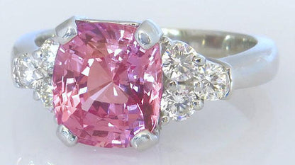 Peachy Pink Sapphire Padparadscha Color and Diamond Ring in 14k white gold - Exceptional - AAAAA Quality