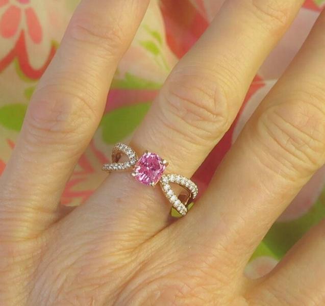 Rose Gold Natural Pink Sapphire Ring with Split Shank Diamond Setting
