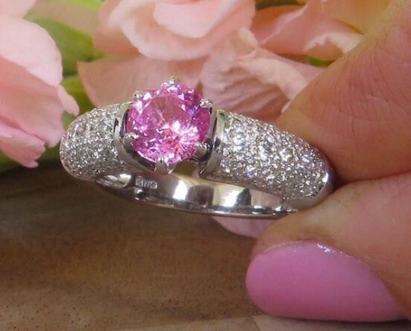 Pink Sapphire Statement Ring with Pave Diamonds