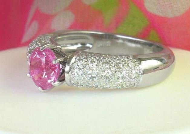 1.41 Carat Pink Sapphire and Diamond Ring in White Gold