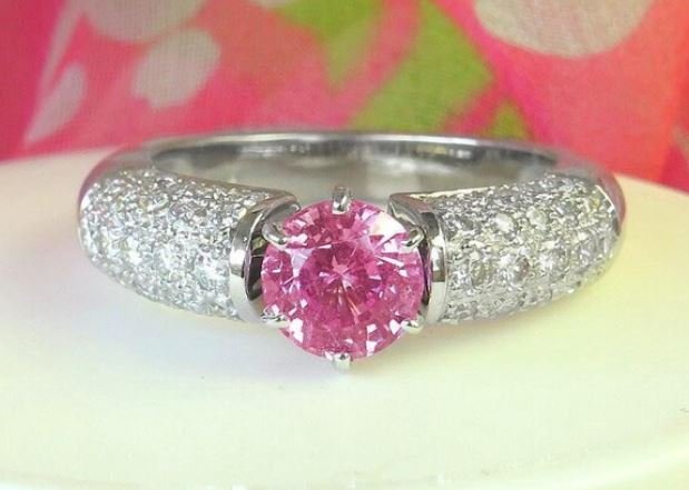 Pink Sapphire Engagement Ring with Pave Diamonds