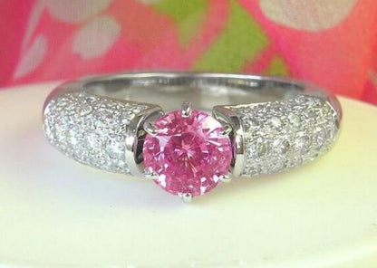 Pink Sapphire Engagement Ring with Pave Diamonds