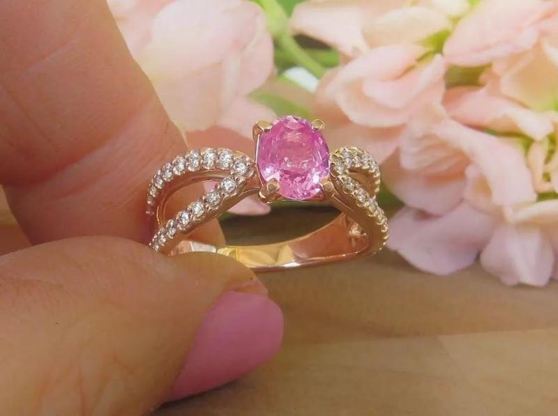 Romantic pink sapphire diamond ring crafted in rose gold