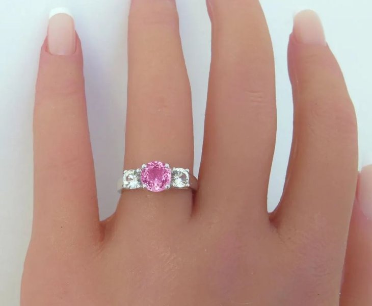 pink sapphire and white sapphire trellis ring for women