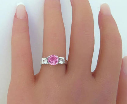 pink sapphire and white sapphire trellis ring for women