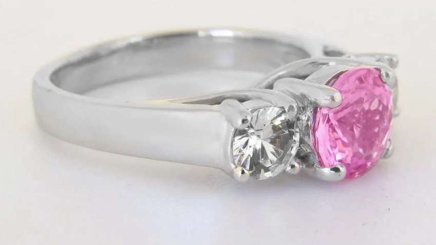 natural pink sapphire engagement ring with white sapphire sides