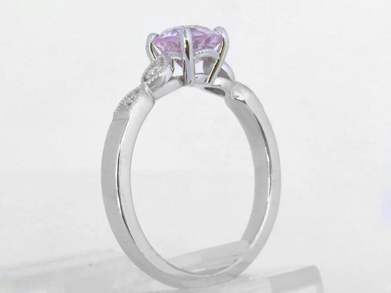 vintage inspired pink sapphire ring with marquise diamond details
