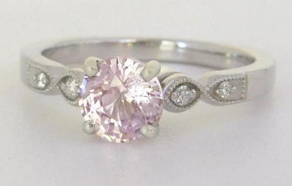 delicate pale pink sapphire and diamond ring in 14k white gold
