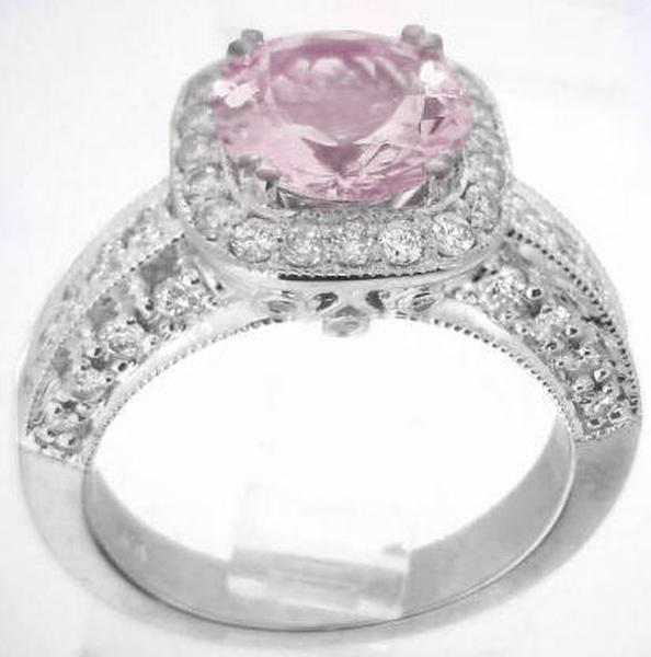 Engagement Ring with 7.8mm Round Pink Sapphire and Diamond Encrusted Setting in 14k white gold